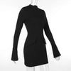 Dark Blue Two Pocket Sexy Mini Dress For Women Autumn Winter Long Sleeve Bodycon Club Party Dress Elegant
