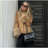 Women Faux Fur Collar Puffer Jacket Lapel Oversized Long Sleeve Warm Loose Thick Coat Female Winter Casual Jackets