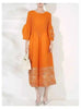 Women's Dress With Flower Ruffles Sleeves Round Neck Loose Big Size Long Dresses 2DB1142