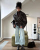 Casual Black Leather Lace Up Short Jacket Women Long Sleeve Zipper Lapel Loose Button Coat Lady Daily High Street Outerwear