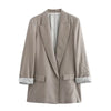 Women Solid Blazer Notched Collar Long Roll up Sleeves Female Chic Office Lady Business Outfits