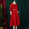 Dresses for Woman O Neck Full Sleeve Belt Waisted High Waisted Pleated A Line Ankle Length Elegant Female Birthday Gowns