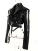 Women's Jackets Lapel Collar Slim Cross Lace Up Waist Long Sleeve PU Leather Short Coat Autumn 17A2947