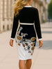 Women 2 Pieces Set Outfits Floral Print Office Lady Long Sleeve Cape Top and Pencil Dress Two Piece Suit Vestido