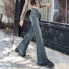 Woman High Waist Vintage Casual Flare Jeans Girls Elastic Slim Fit Bell Bottom Pants Lady Blue Black Grey Denim Trousers
