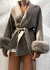 Elegant Lace Up Woolen Short Coat Solid Lapel Fur Cuffs Belt Long Sleeve Jacket Female Autumn Winter Lady Chic Cardigan