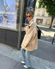 Beige Belted Long Outerwears Women Stand Up Collar Long Sleeve Loose Coat Autumn Streetwear Office Lady Tops