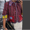 Retro Reversible Quilted Padded Jacket Women Color Block Print Pocket Button Coat Autumn Winter Lady Outerwear