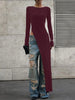 Long Sleeves Side High Slit Maxi Dress Solid Sexy Long Dress Women’S Party Club Streetwear Autumn Winter Outfit