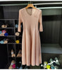 Spring Pleated Women's Bud Dress Round Neck Elegant Mid-Length V Collar Famale Clothing Chic 2DB6618