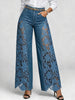 American Lace Hollow Out Elegant High Waist Wide Leg Straight Tube Harajuku Retro Flared Pants High Street Women's Jeans
