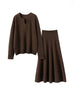 Chic Women Sweater Suite Skirt 100% Cashmere A-Line Skirt Autumn Winter Wave Skirt Elastic Knee Length Dress Sequins French Knit