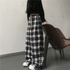 Oversize Women Sweatpants Black Plaid Casual Pants Baggy Elastic Waist Pockets Student Unisex Hip Hop Loose Trousers