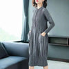 Pleated Clothing For Women Long Sleeve Stand Collar Doulble Pockets Loose Dress Vestido YF576