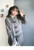 Ladies Coats Autumn/Winter Thickened Warm Solid Hooded Single Row Cow Horn Button Academy Style Woolen Coat Women's Clothing