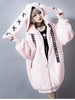 Autumn Oversized Sweet Cute Soft Purple Black Faux Fur Coat Women with Bunny Ears Kawaii Loose Fluffy Jacket Hoodie