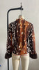 Women Leopard Print Stand Collar Waist Cinched Faux Fur Short Coat Fluffy Cuff Outerwear Winter Ladies Warm Furry Jacket