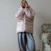 Women's Oversized Quilted Jacket With Hooded Stand Collar Long Sleeve Zipper Pocket Coat Lady Warm Winter Outerwear