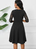 Women's Vintage Floral Lace Wedding Party Dress Square Neck A-Line Skirt High Waist Solid Medium Sleeve Slim Flared Skirt