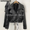 Women's Black Faux Leather Cropped Moto Jacket Asymmetric Zip PU Biker Coat Female Autumn Vintage Punk Outerwear