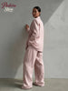 Women Pink Linen Blazer Pants Set Chic Oversized Casual 2 Piece Co Ord Long Pant Sets Work Vacation Casual Outwear