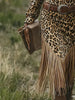 Western Retro Leopard Print Tassel Dresses Women Turn-down Collar Half Zipper Slim Hips Dress Fall Long Sleeve Fringe Hem Dress