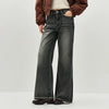 Women Jeans Belted Fleece Lined Flared Loose Fit Distressed Wash Vintage HighWaist Streetwear Denim Pants