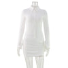 Sexy V Neck White Slim Dress Flare Sleeve Lace Lapel Design Female Bodycon Shirt Dress Office Style Club Chic Wrap Skirts