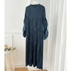 Puff Sleeve Pleated Dress Solid Color Long Length Women Loose Causal Elegant Dresses Designer Clothes Autumn 2DA1731