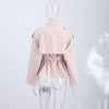 Women's Pink Belted Jacket Stand Collar Double Breasted Long Sleeve Slim Trench Coat Casual High Street Jackets