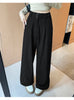 Autumn Vintage Striped Loose Women's Wide Leg Pant Button Spring High Waist Female Straight Office Full Length Trousers