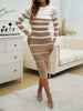 Office Ladies Knitted Dress Elegant Striped Print Slim Long-sleeved Dress Autumn Winter