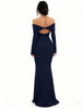 Women's Off-Shoulder Bodycon Dress - Long Sleeve High Slit Bandage Dress, Chic Figure-Hugging Midi