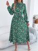 Floral Stand Up Collar Bridesmaid Dress Spring Autumn Elegant Long Sleeve Waist Cinching Pleated Dresses Woman Clothing