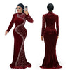 Spring Autumn Women Long Sleeve Velvet Solid Color Diamond Party Evening Long Maxi Dress Dashiki Africa Clothing