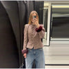 Women Stand Collar Tweed Jacket Elegant Long Sleeve Faux Fur Cuffs Coat Spring Single Breasted Outerwear Street