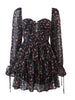 Autumn Women Vintage Floral Print Chiffon Dress Sexy Semi-Sheer Long Sleeve Layered Ruffle Ladies Short Dress