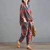 2 Piece Sets Women Casual Pants Suits Autumn Vintage Style Plaid Pattern Loose Female Tops And Harem Pants D405