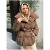 Casual Solid Lace Up Cotton Coat Women Chic Lapel Long Sleeve Warm Loose Pocket Short Jacket Winter Lady Commute Street Outwear