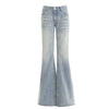 Women Vintage Light Blue Wash Flared Jeans Y2k Lace Low Rise Slim Fit Denim Pants Bell Bottom Streetwear Casual Trousers