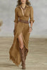 Sexy Women's Dress French Retro V-neck Waist Pleated Loose Slit Temperament Long Sleeve Dresses For Women Robe Femal