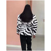 Women's Brown White Zebra Print Lapel Blazer Vintage Wide Stripe Thick Velvet Loose Suit Jacket Autumn High Street Outwear