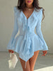 Irregular Hem Dress Women Tierred Y2K Flare Sleeve V-Neck Bandage Stretch Elegant Birthday Party Chic Hipster Bodycon