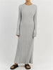 Lace-Up Female Knit Maxi Dress Autumn High Waist Patchwork Long Sleeve Loose Solid Dress Bandage Knitwear Dress