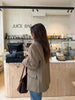 Diagonal Buckle Stand Collar Loane Taupe Asymmetrical Plaid Blazers Spring Casual Coats Vintage Woman's Outerwear Clothing