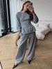 O-neck Waist Cinching Bud Hem Top Pants Suits Women Elegant Long Sleeve Slim Tops Wide Leg Trousers Spring Chic Office Lady Sets