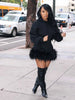 Women Hooded Long Sleeve Fur Hem Sweathirt Style Midi Dress Winter Streetwar Mini Black Dresses Vestidos