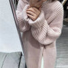 Side Slit Knitted Dress Women Autumn Winter Loose O Neck Pullover Oversize Long Sweater Dress Korean Solid Color Dresses