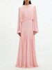 Solid Spliced Folds Minimalist Dresses for Women Round Neck Long Sleeves High Waist Elegant Dress Female Autumn