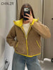 Casual Women's Knit Contrast Fleece Coats Stand Collar Zipper Pockets Full Sleeve Jackets Spring Lady Warm Outwear